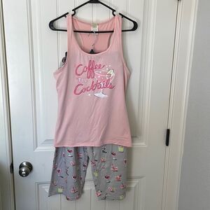 Nite Nite coffee til cocktails pink and gray pajama set size medium